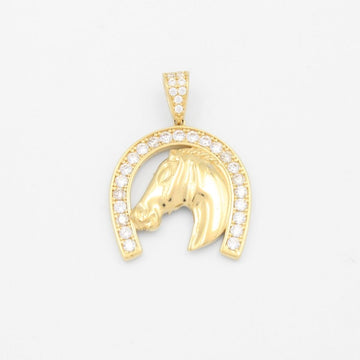 Dije de Oro 14k Diseño Herradura con Cabeza de Caballo Incrustado de Zirconia mod. 9437