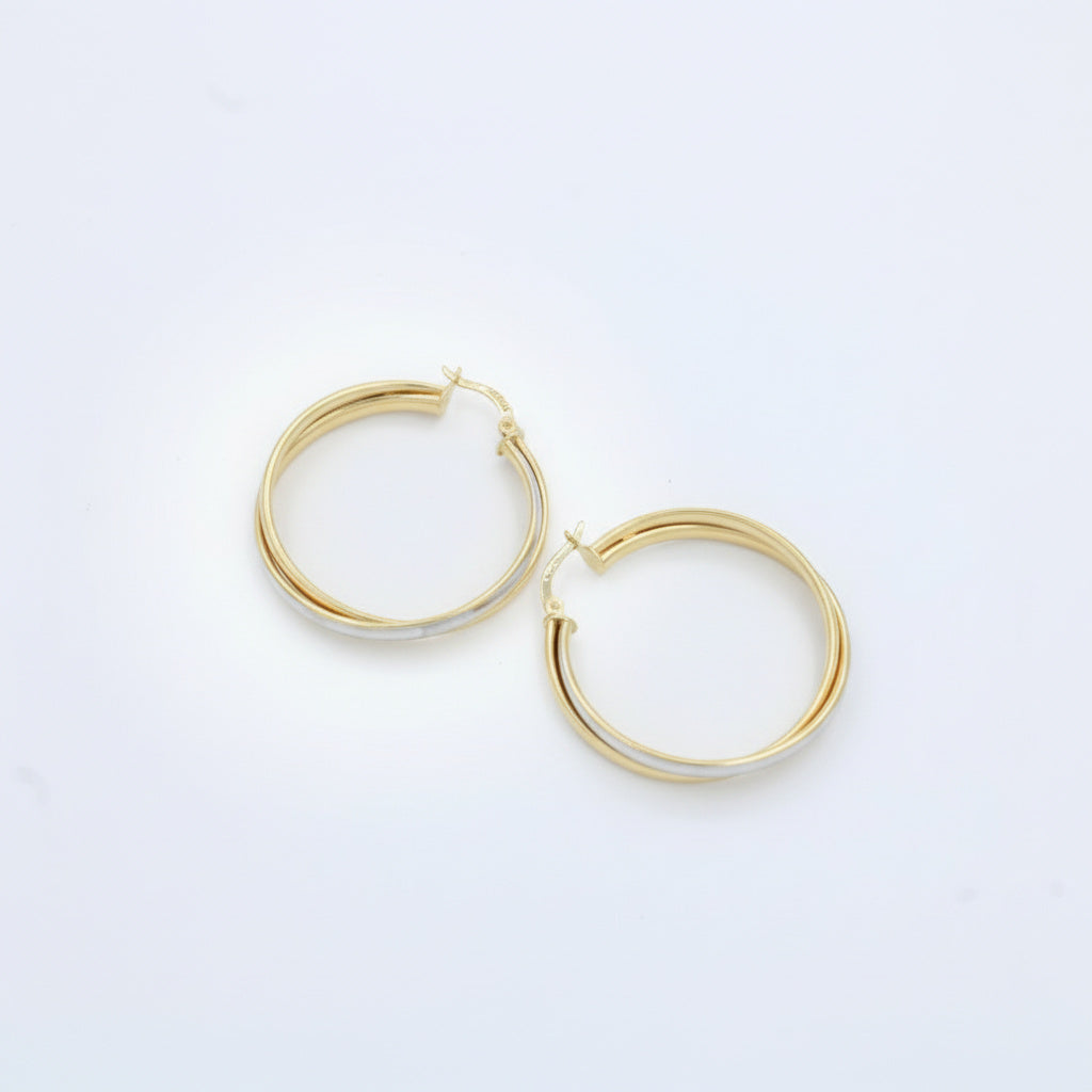 Arracada de Oro 14k Diseño Fino y Hueco de Estilo Doble mod. 10034