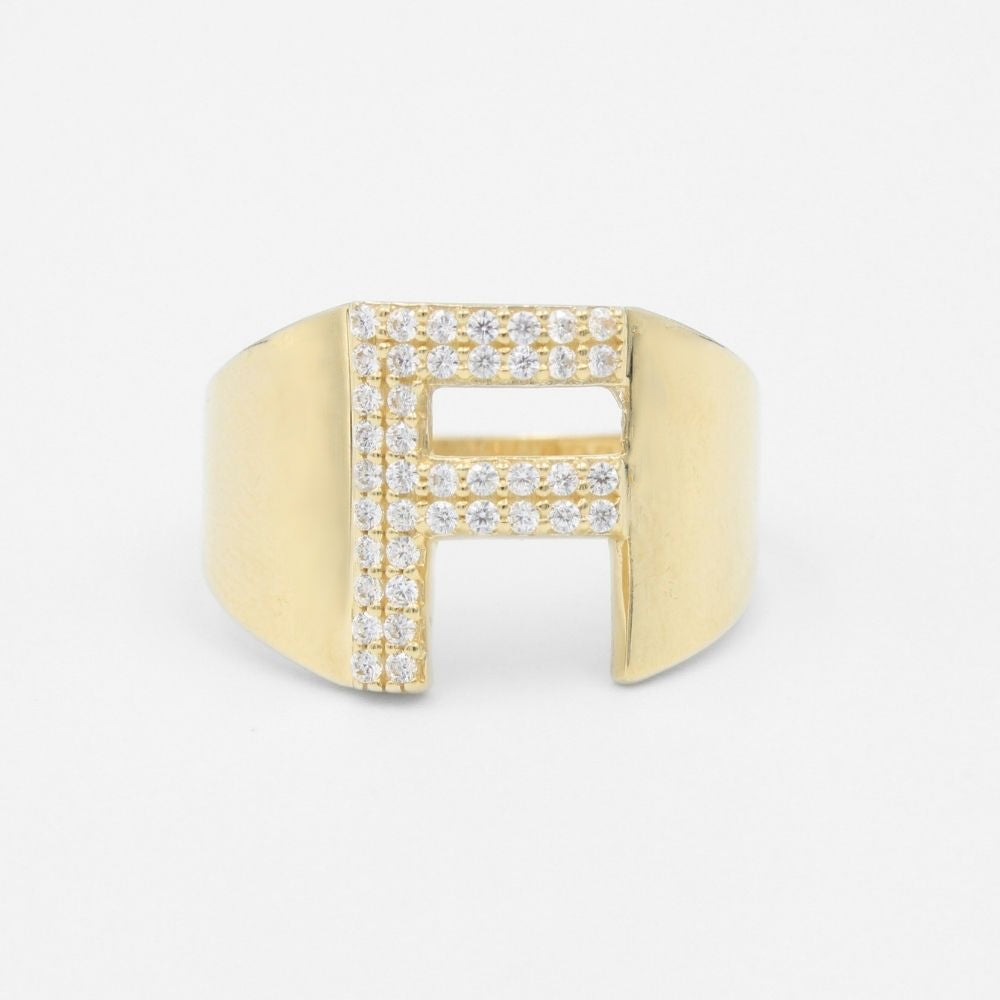 Anillo de Oro 14k con Letra F Incrustada con Zirconias mod. 8362