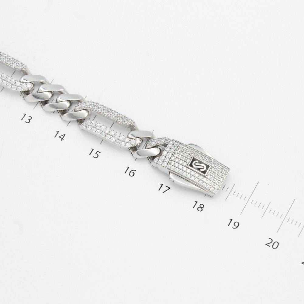 Pulsera Mónaco Chain 14k Modelo Fígaro de Broche Pavé con Incrustación Alt. de Swarovski mod. 9651