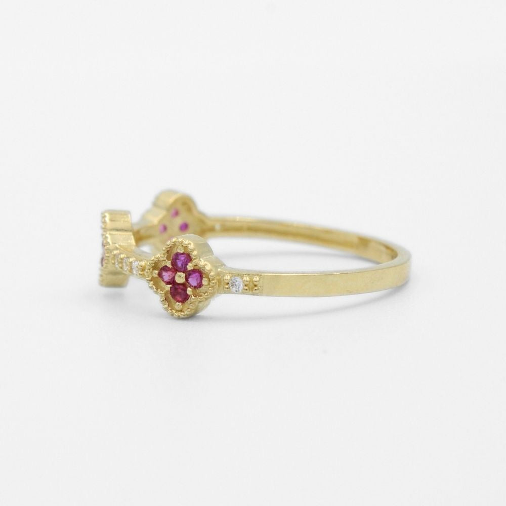 Anillo de Oro 14k Diseño con Tres Tréboles Incrustados con Zirconias Brillantes mod. 9732