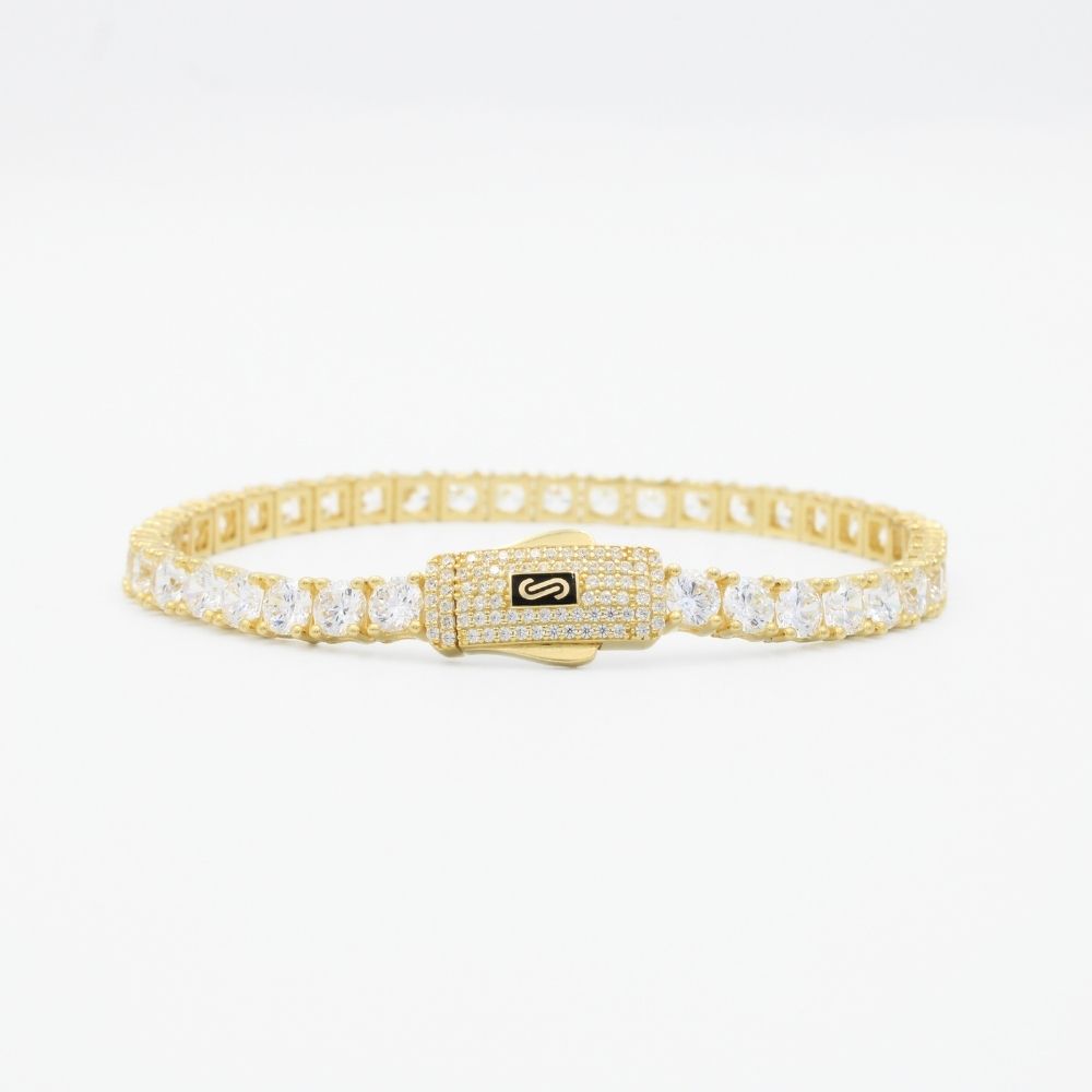 Pulsera Mónaco Chain 14k Modelo Tenis Hueco con Broche Pavé mod. 8891