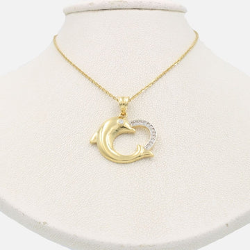 Gargantilla de Oro 14k Corazón con Delfín y Zirconias mod. 8580