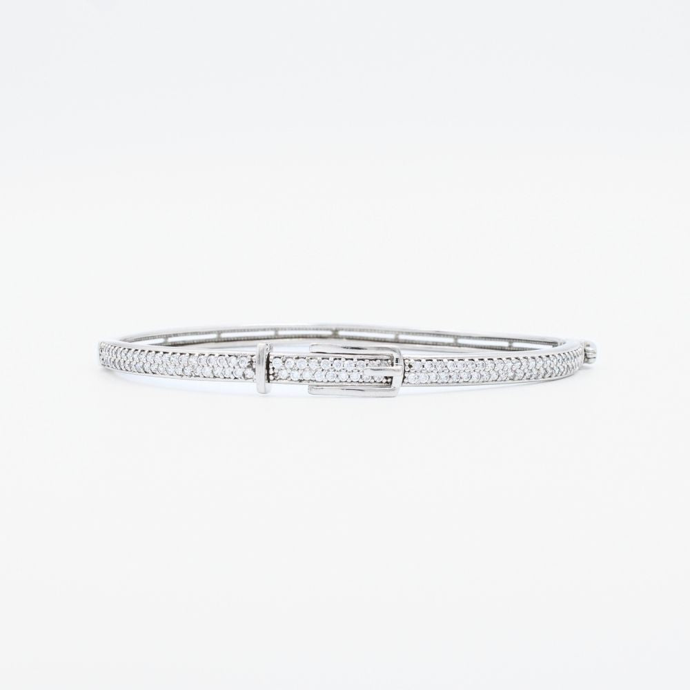 Aro de Oro 14k Blanco en Diseño Hueco e Incrustado con Zirconias Finas mod. 8992