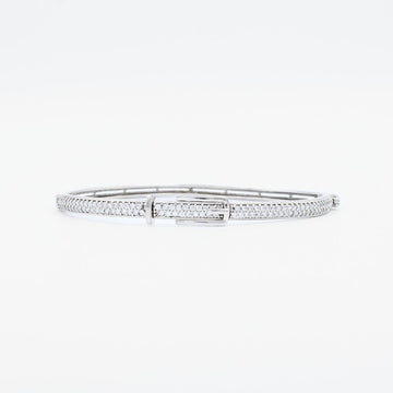 Aro de Oro 14k Blanco en Diseño Hueco e Incrustado con Zirconias Finas mod. 8992