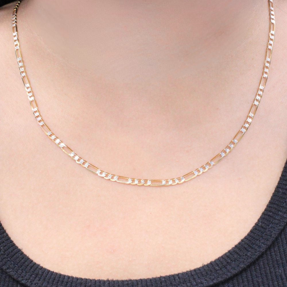 Cadena de Oro 14k Tejido 3x1 Sólido con Diamantado Blanco mod. 8935