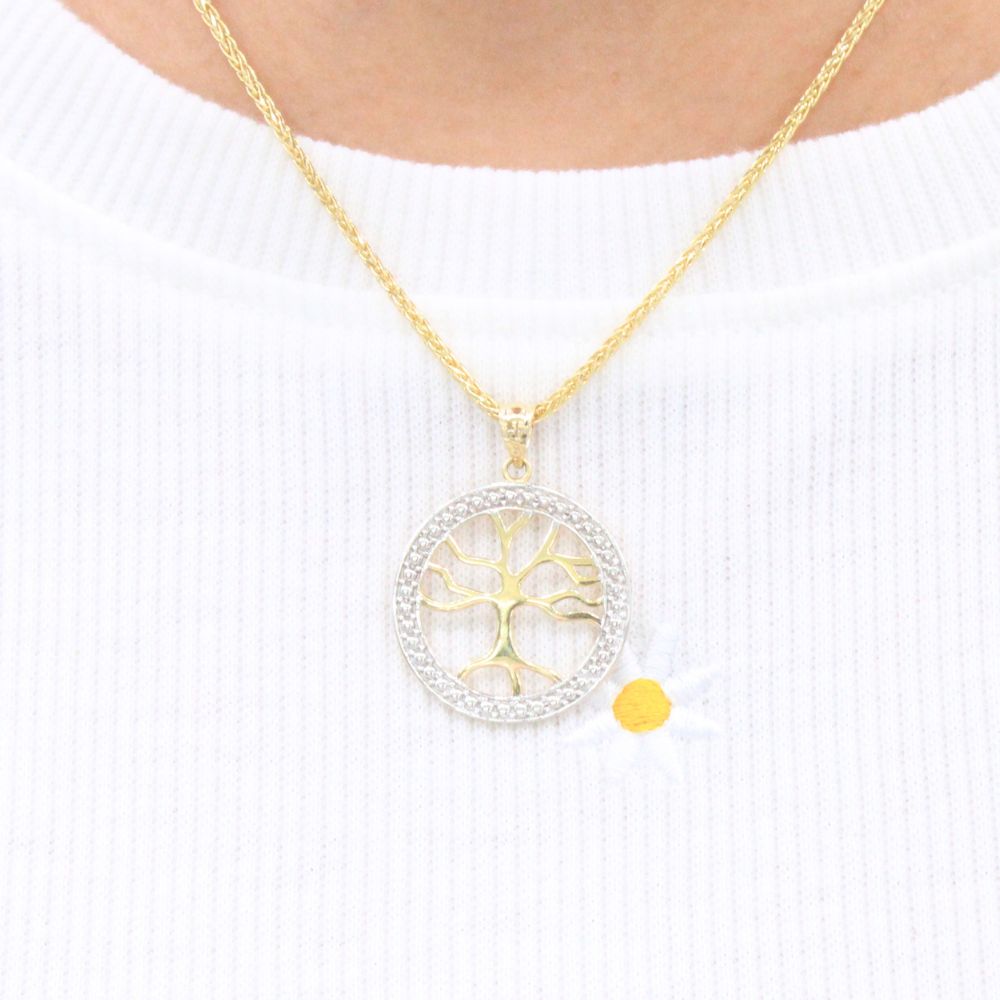 Dije de Oro 14k Árbol de la Vida en Forma Circular con Diamantado mod. 9244