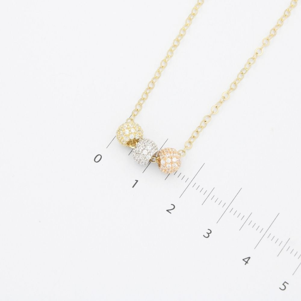 Gargantilla de Oro 14k con Esferas de la Suerte Florentinas e Incrustadas con Zirconias mod. 9636