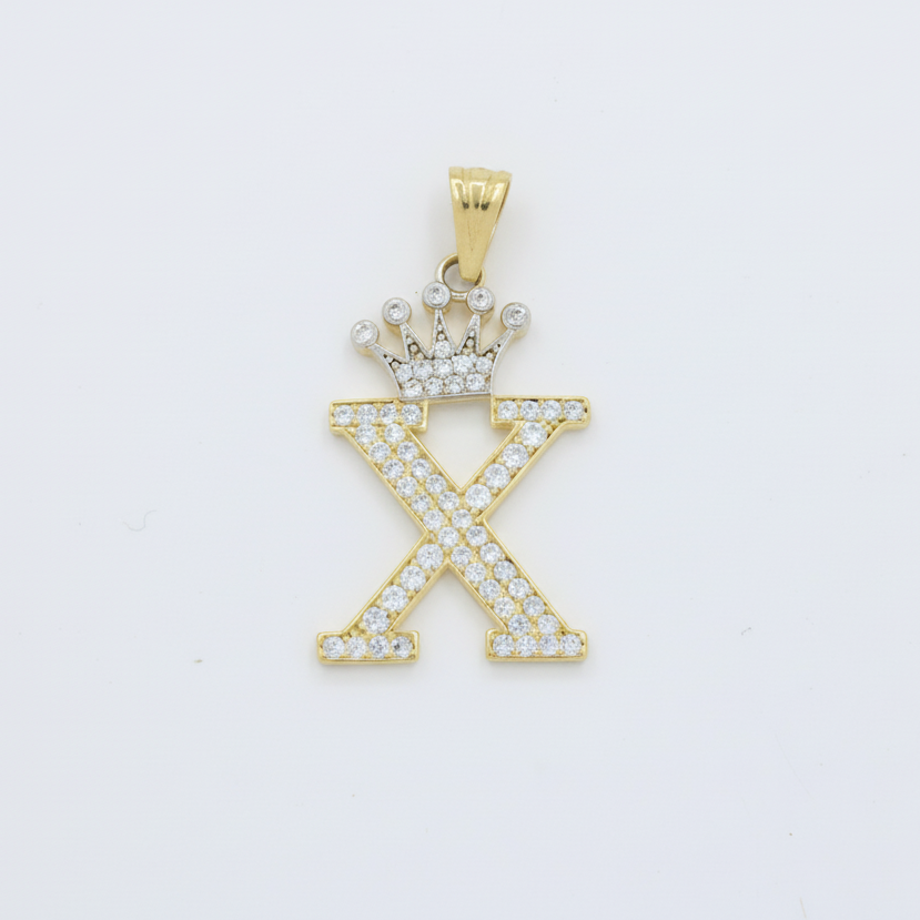 Dije de Oro 14k con Diseño de Inicial X Incrustada con Zirconias mod. 10095
