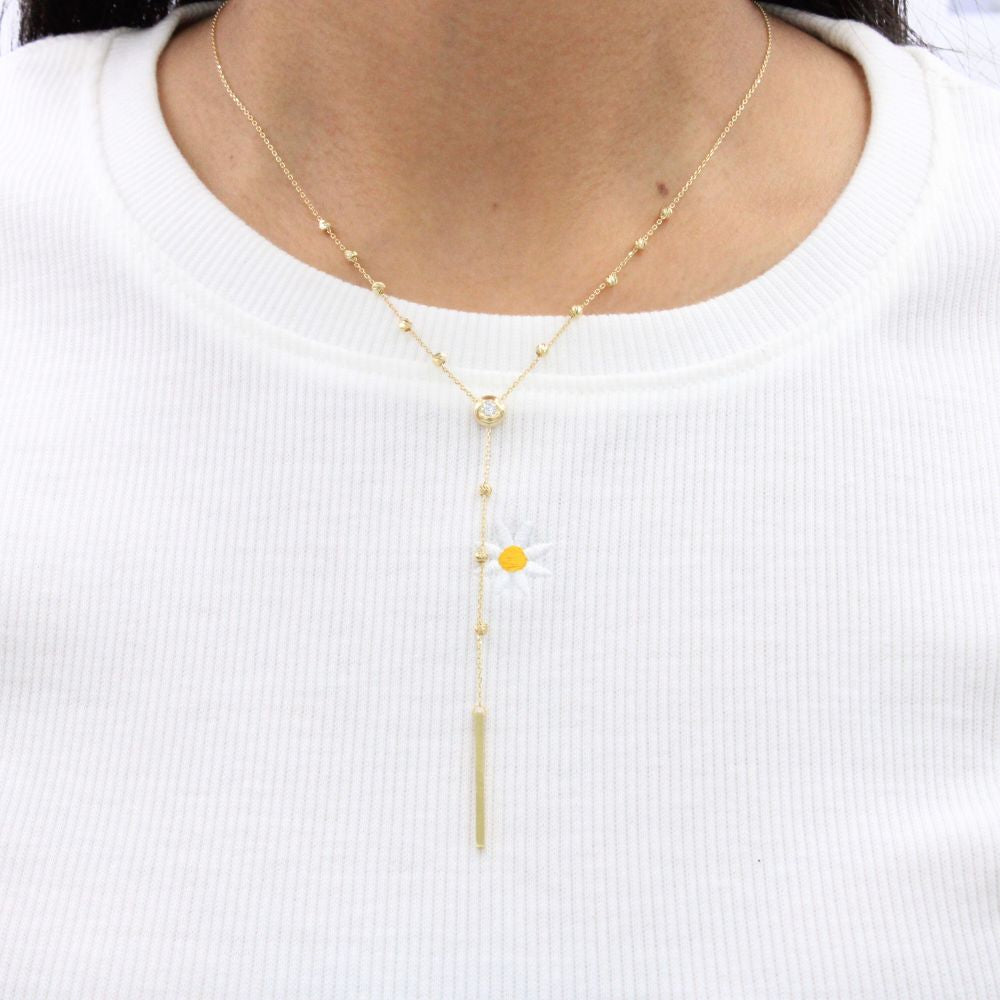 Gargantilla de Oro 14k Especial con Barra Colgante y Zirconia mod. 9058