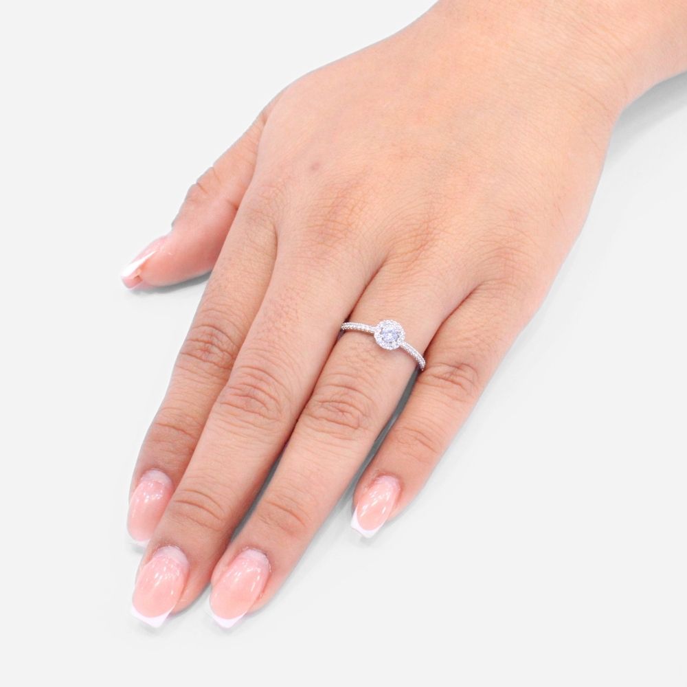 Anillo de Compromiso en Oro 14k Blanco Incrustado con Zirconias Finas mod. 8959