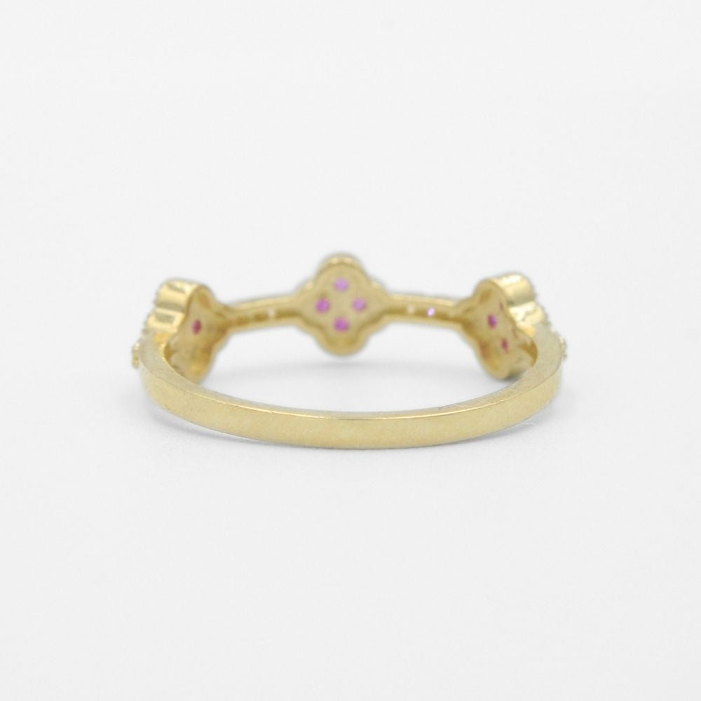 Anillo de Oro 14k Diseño con Tres Tréboles Incrustados con Zirconias Brillantes mod. 9732