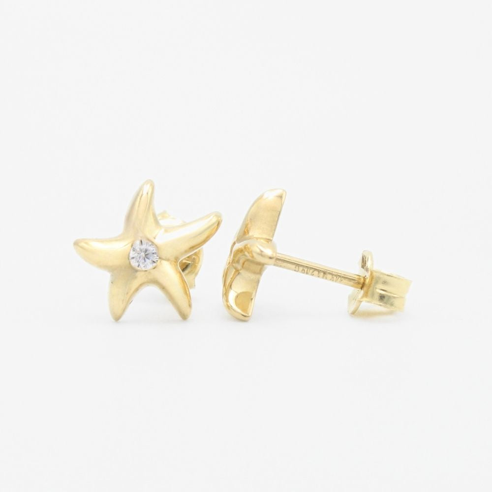 Arete de Oro 14k con Diseño de Estrella con Incrustación de Zirconia mod. 9359