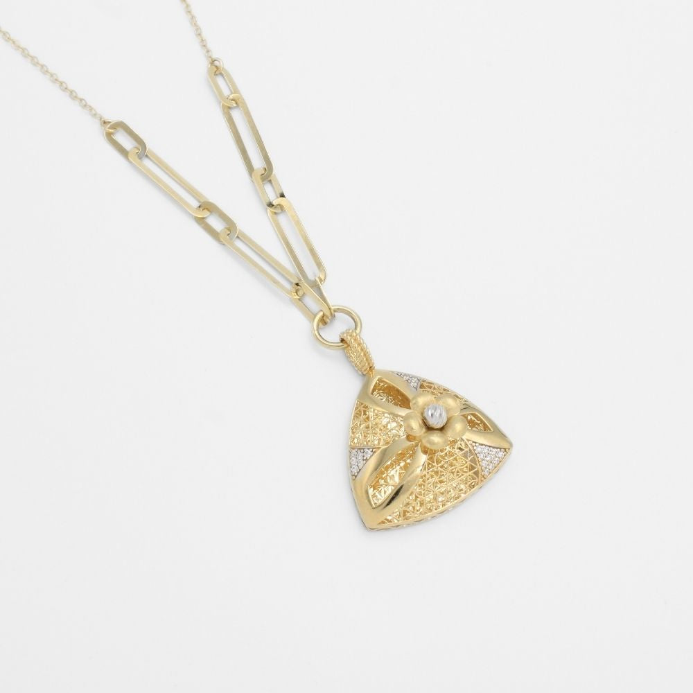 Coordinado de Oro 14k Diseño Plus Modelo Elegante Triángulo de Flor Brillante con Zirconias mod. 9667