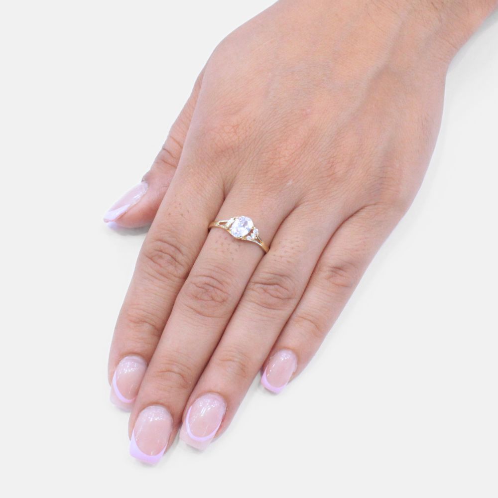 Anillo de Oro 14k de Zirconia Brillante Detallado con Ramillete Fino mod. 9190