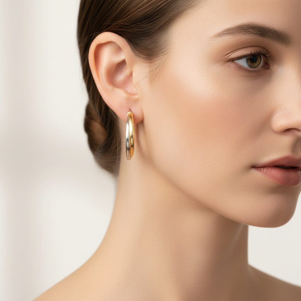 Arracada de Oro 14k Diseño Fino y Hueco de Estilo Doble mod. 10034