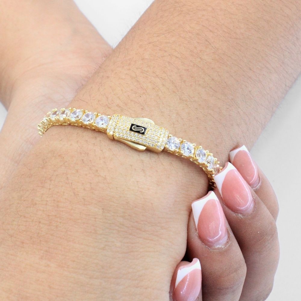 Pulsera Mónaco Chain 14k Modelo Tenis Hueco con Broche Pavé mod. 8891