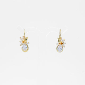 Arete con Broche Arillo de Oro 14k Flor Especial con Zirconias Brillantes  mod. 9767