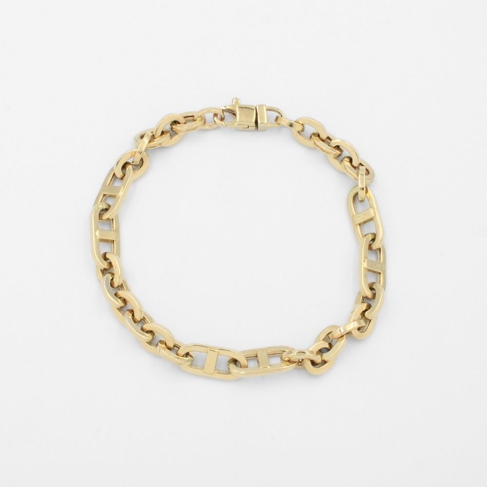 Pulsera de Oro 14k de Tejido Hueco Especial Estilo Ancla de Eslabones Finos mod. 9696