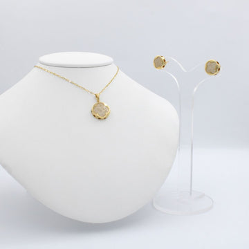 Coordinado de Oro 14k Diseño Circular Hueco con Incrustado de Zirconia en Forma de Trébol mod. 9934