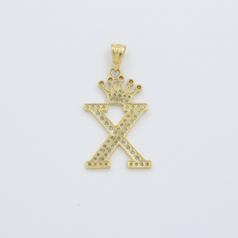Dije de Oro 14k con Diseño de Inicial X Incrustada con Zirconias mod. 10095