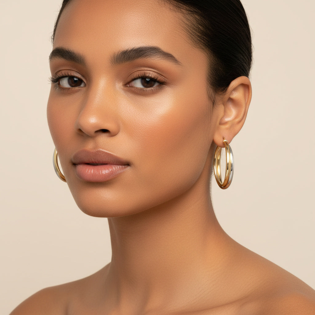 Arracada de Oro 14k Diseño Fino y Hueco de Estilo Doble mod. 10034