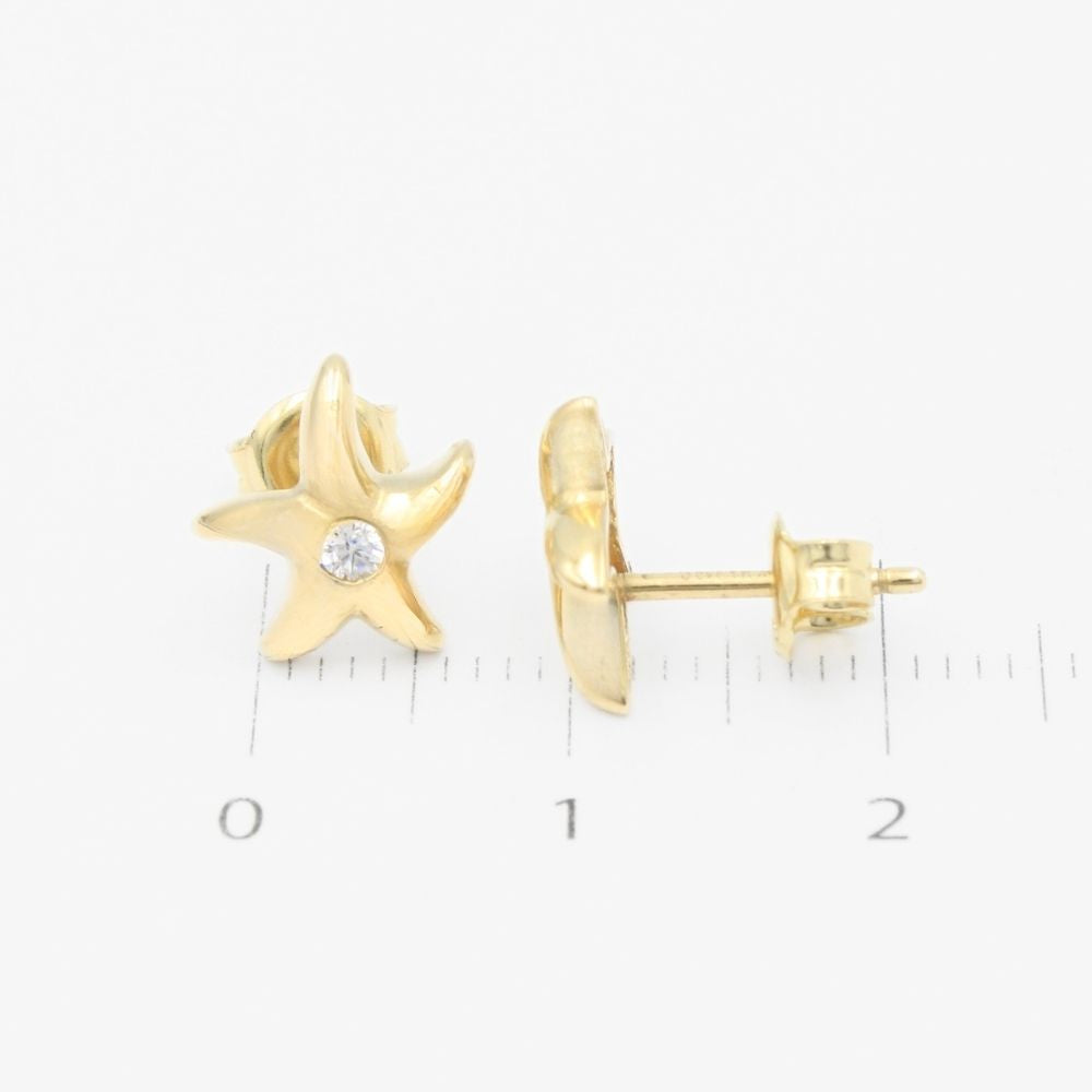 Arete de Oro 14k con Diseño de Estrella con Incrustación de Zirconia mod. 9359