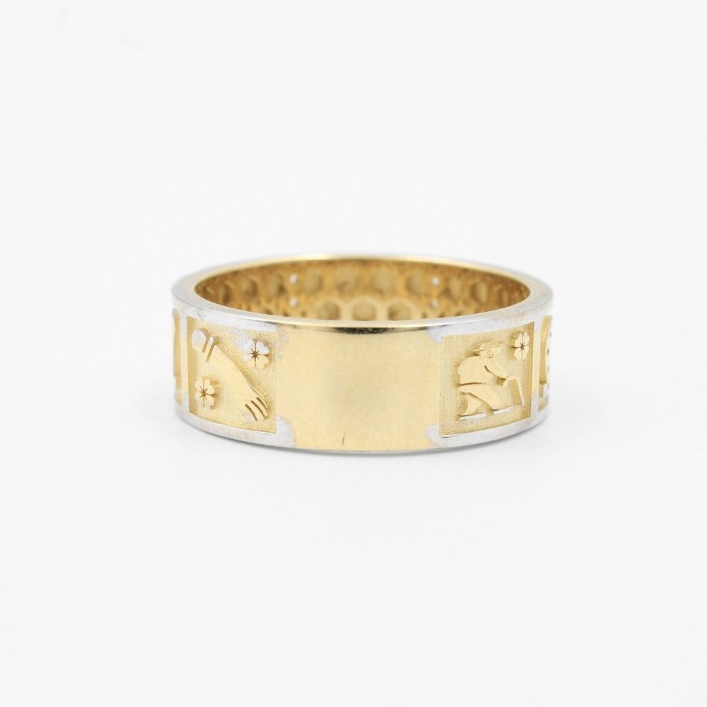 Anillo de Oro 14k en Diseño de la Suerte con Zirconias Finas y Figuras Representativas mod. 8635