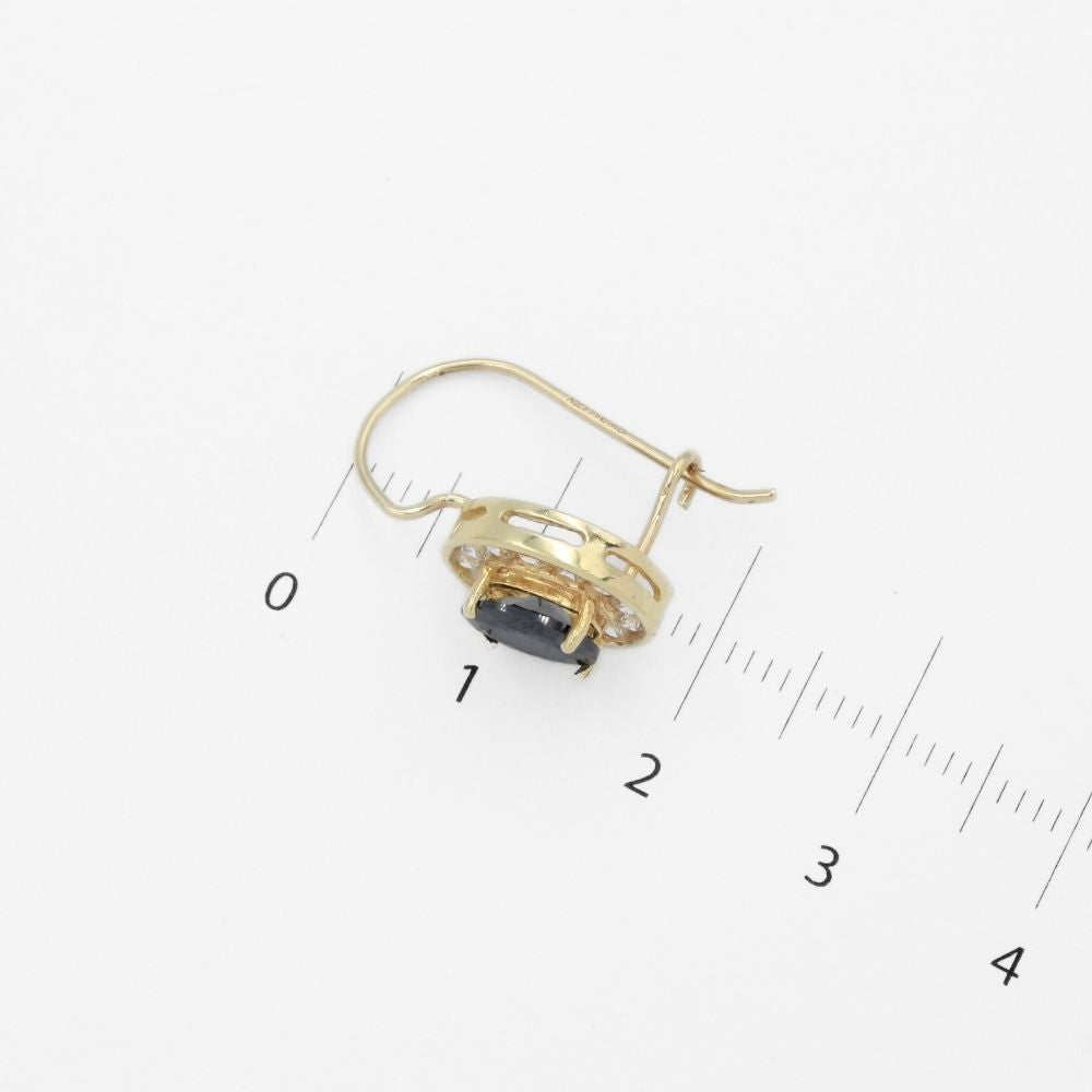 Arete con Broche Arillo de Oro 14k con Diseño Oval con Zirconia Negra Detallada con Zirconias en Bisel mod. 9763