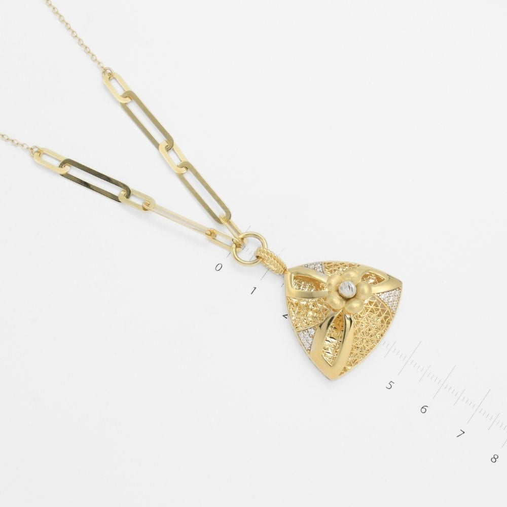 Coordinado de Oro 14k Diseño Plus Modelo Elegante Triángulo de Flor Brillante con Zirconias mod. 9667
