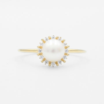 Anillo de Oro 14k Perla Natural con Zirconias Finas y Brillantes mod. 9590
