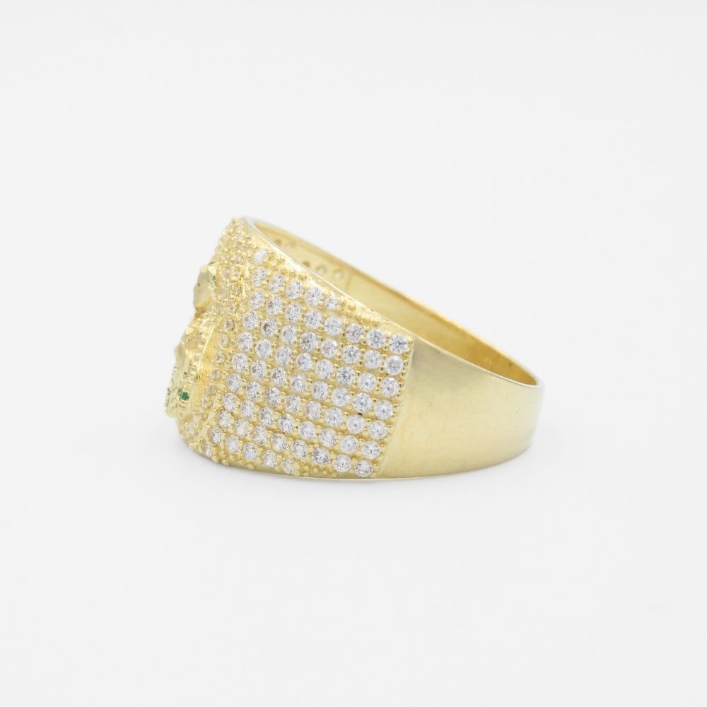 Anillo de Oro 14k Diseño Incrustado con Zirconias y Frente con Imagen de San Judas mod. 9717