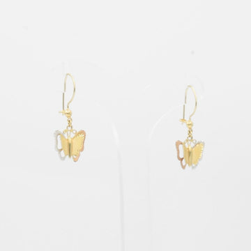 Arete de Oro 14k Mariposa Fina de Tono Mate con Diamantado mod. 7769