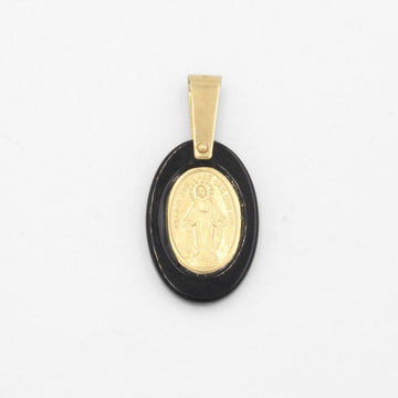 Medalla de Oro 14k Montada en Ónix Oval con Imagen de la Virgen Milagrosa mod. 9524