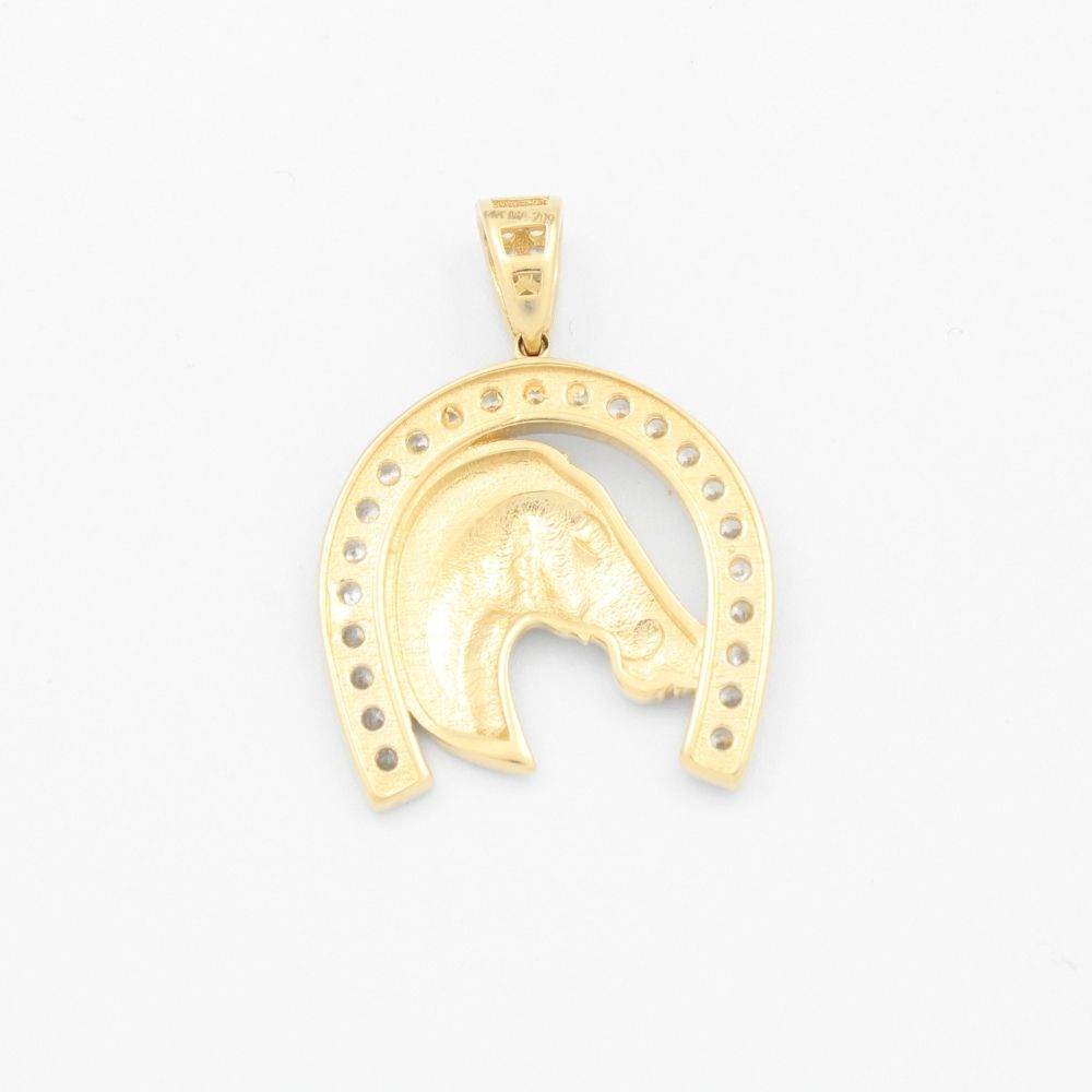Dije de Oro 14k Diseño Herradura con Cabeza de Caballo Incrustado de Zirconia mod. 9437