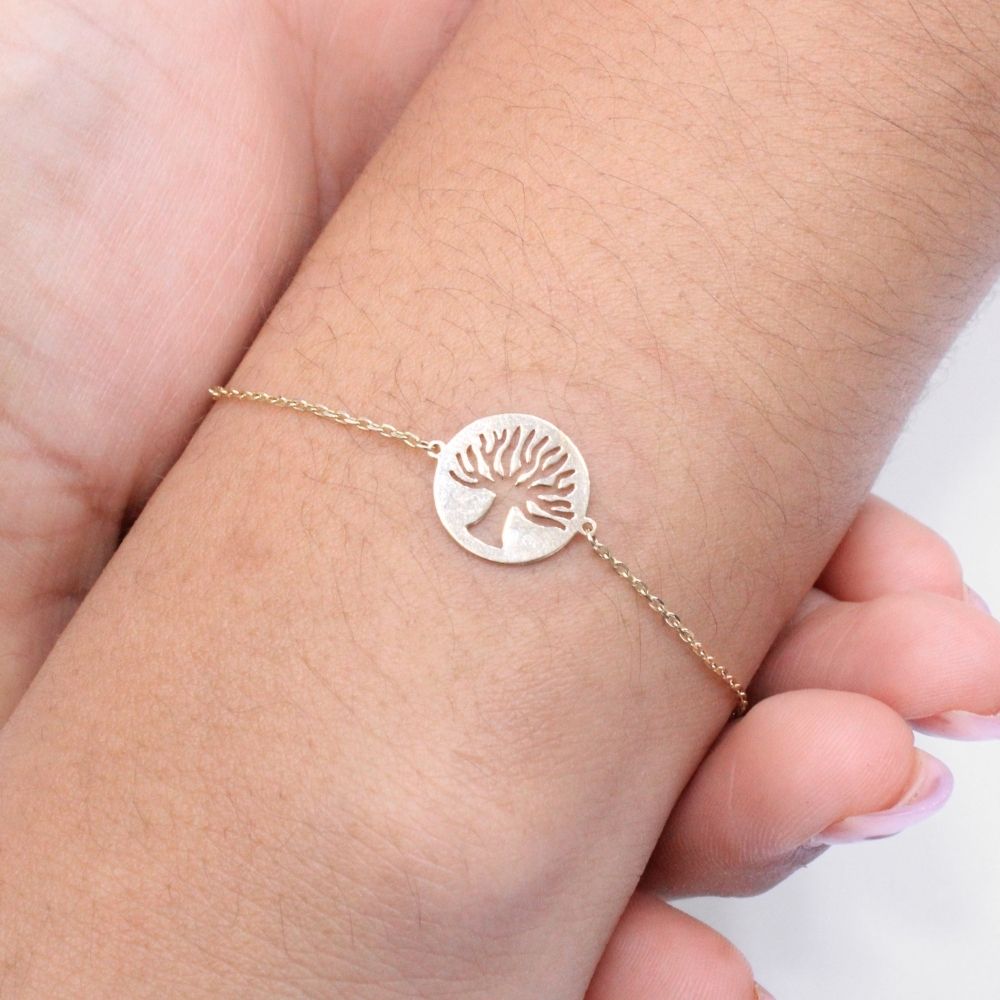 Pulsera de Oro 14k de Tejido Fino y Delgado con Árbol de la Vida mod. 8870
