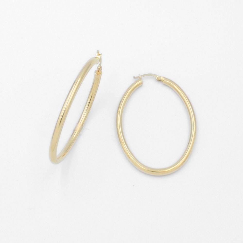 Arracada de Oro 14k Estilo Tubular Hueca de Diseño Oval y Brillante mod. 9781