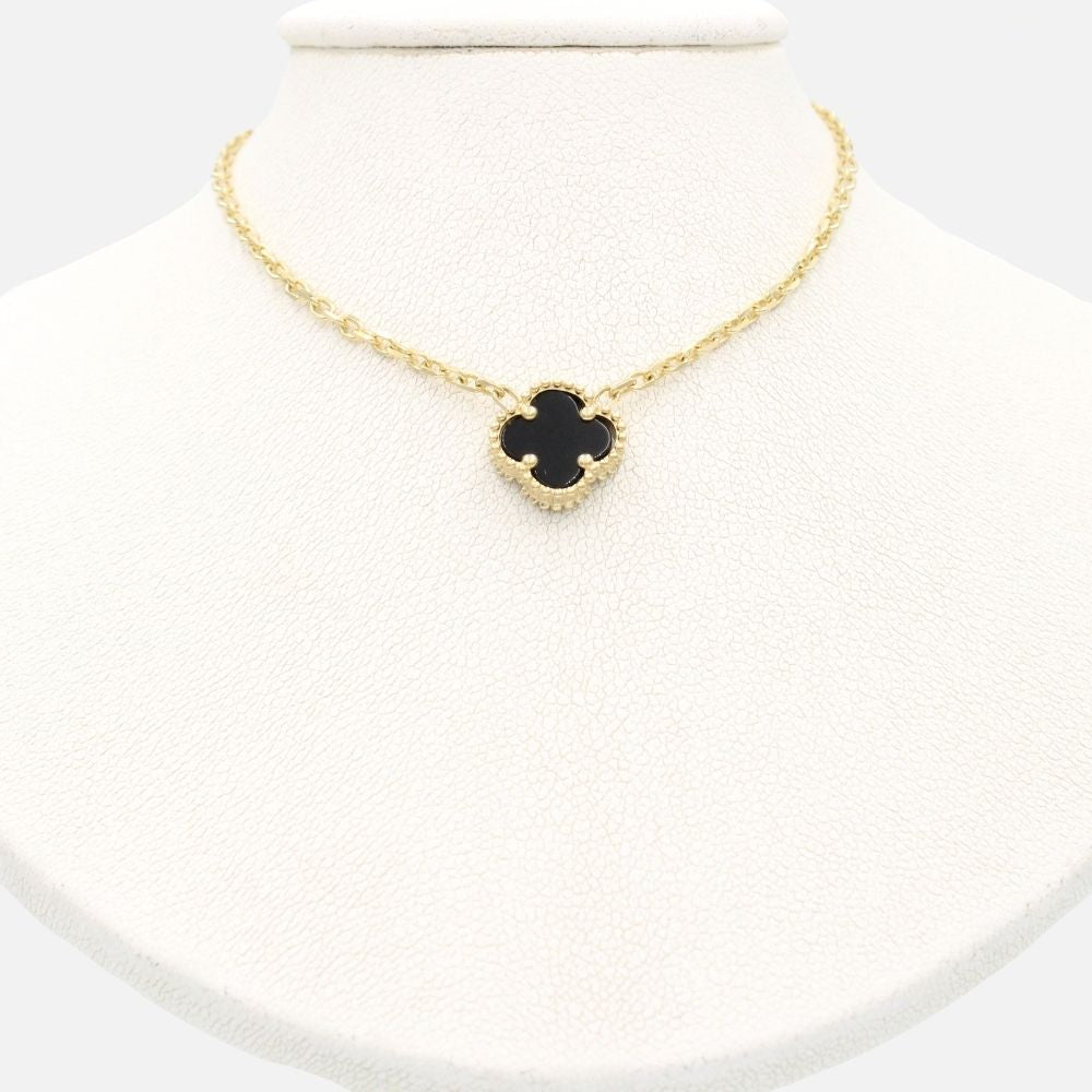 Gargantilla de Oro 14k Trébol Incrustado con Ónix mod. 9569