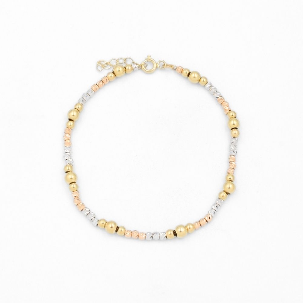 Pulsera de Oro 14k Tejido Elegante de Esferas Huecas Brillantes y Diamantadas mod. 8655