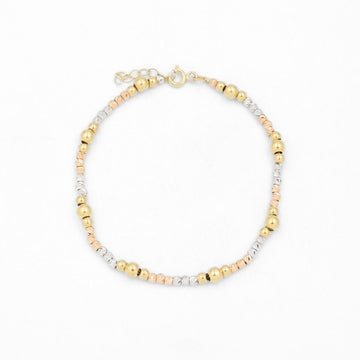 Pulsera de Oro 14k Tejido Elegante de Esferas Huecas Brillantes y Diamantadas mod. 8655