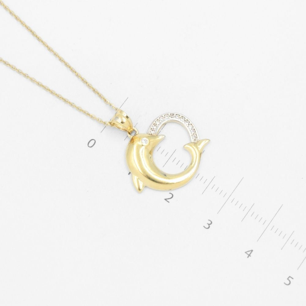 Gargantilla de Oro 14k Corazón con Delfín y Zirconias mod. 8580
