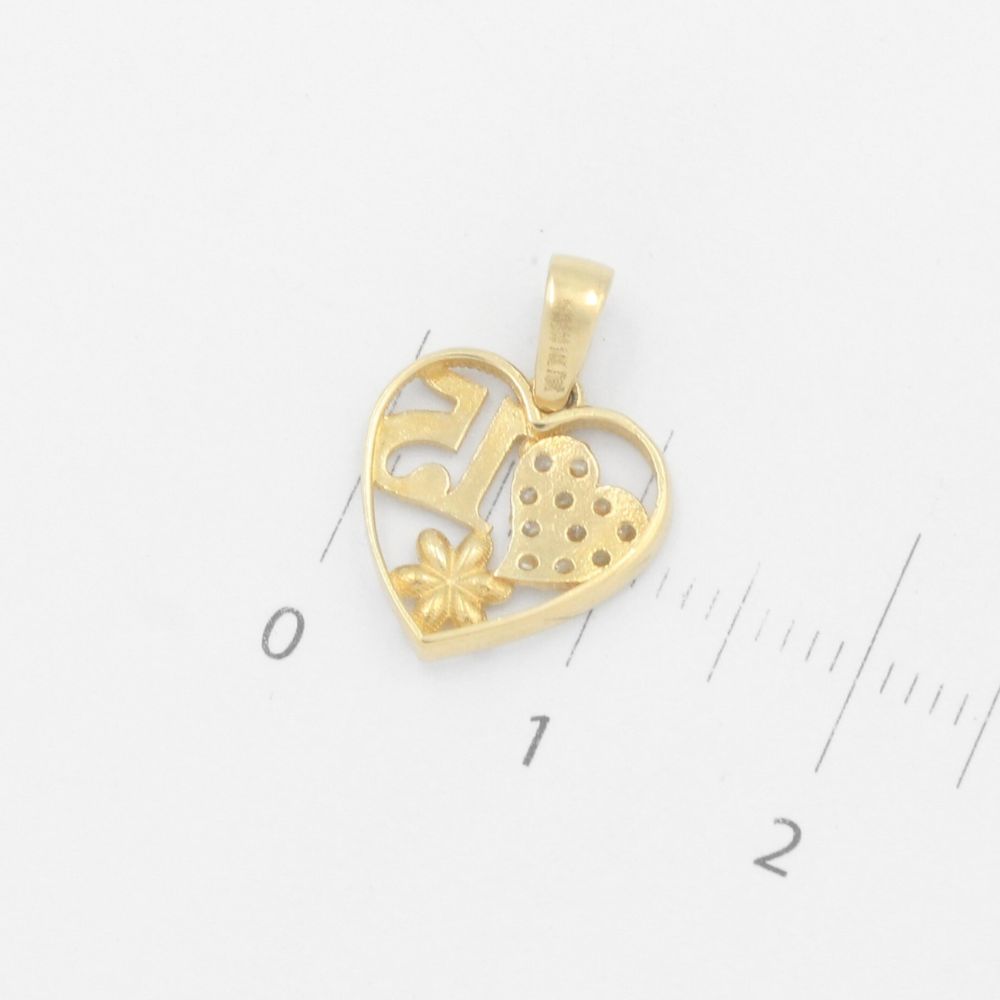 Dije de Oro 14k Diseño de Corazón Abierto con Detalles de Flor y Corazón de Zirconias  mod. 9558
