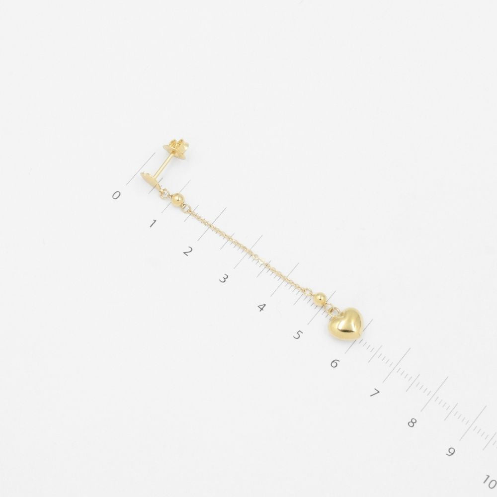 Arete Largo de Oro 14k con Corazones Inflados de Estilo Hueco y Brillante mod. 9092