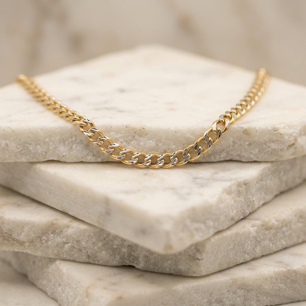 Cadena de Oro 14k Barbada Firme con Diamantado mod. 11217
