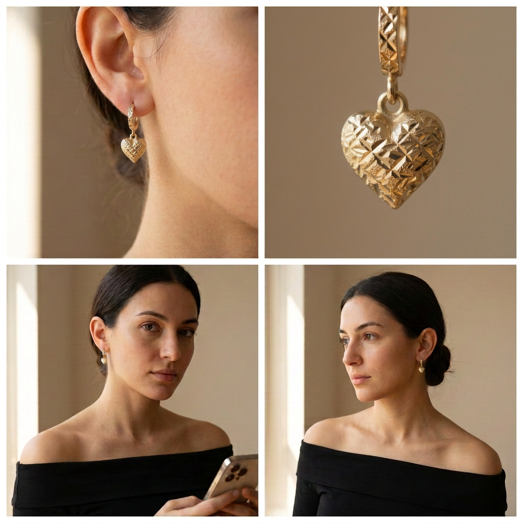 Grapa Larga de Oro 14k Corazones Acabado Texturizado mod. 11239