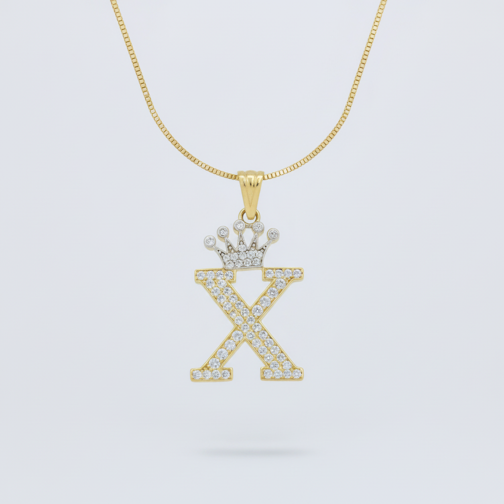 Dije de Oro 14k con Diseño de Inicial X Incrustada con Zirconias mod. 10095