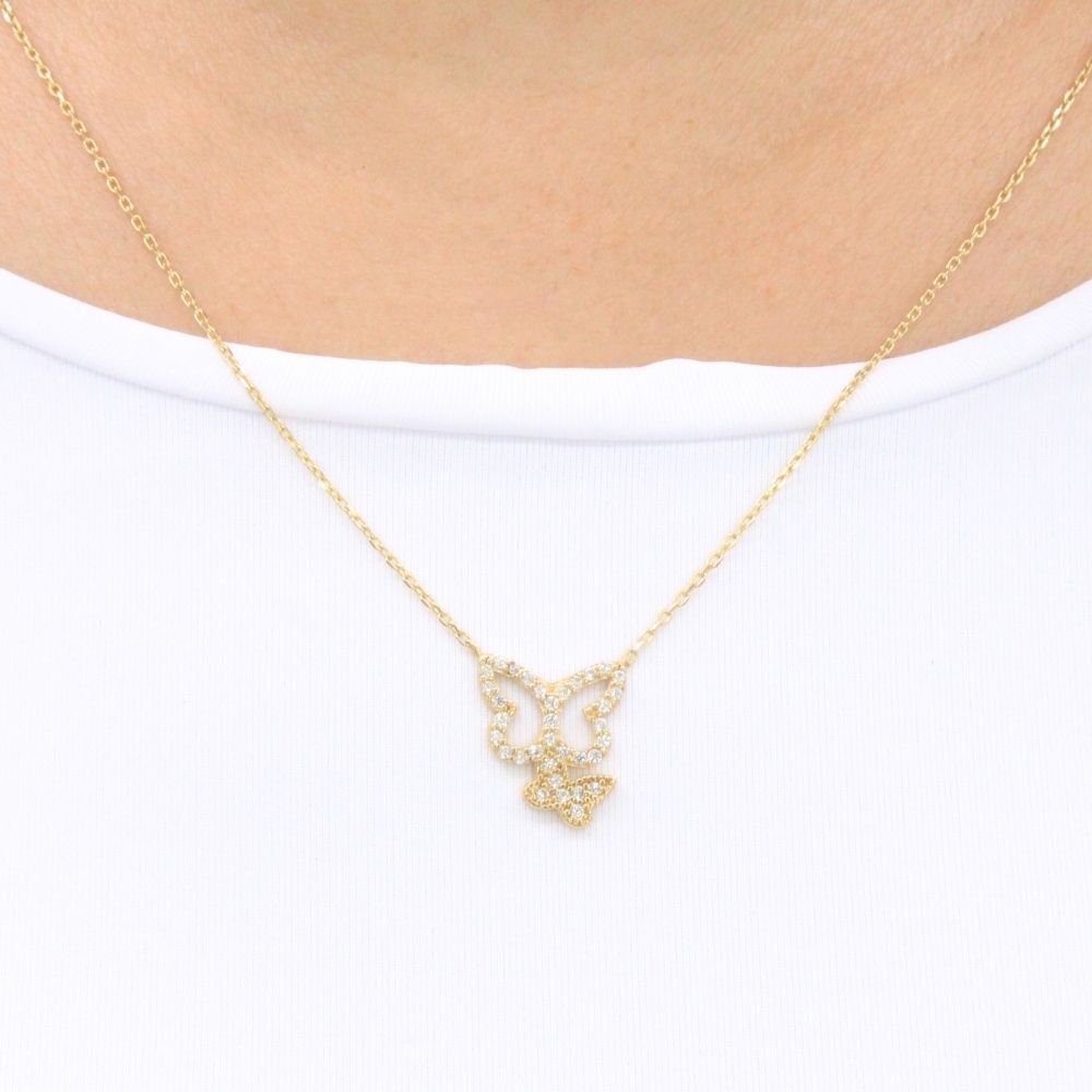Gargantilla de Oro 14k Mariposas con Zirconias Brillantes mod. 9637