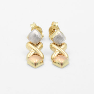 Arete de Oro 14k Diseño XO Hueco de Tonos Mate y Brillantes mod. 8612