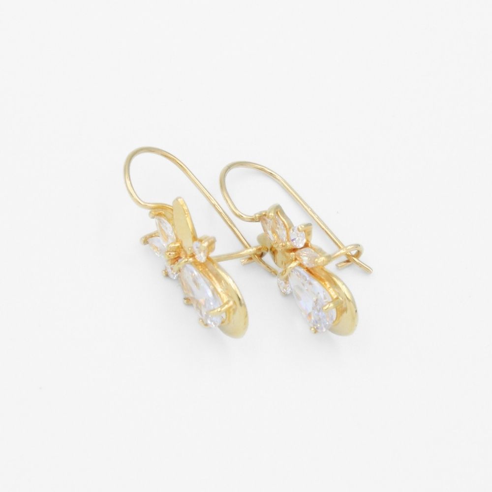 Arete con Broche Arillo de Oro 14k Flor Especial con Zirconias Brillantes  mod. 9767