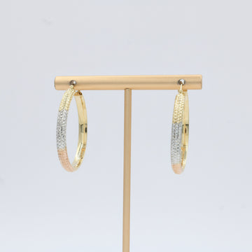 Arracada de Oro 14k Diseño Redondo Hueco con Diamantado Especial mod. 10035